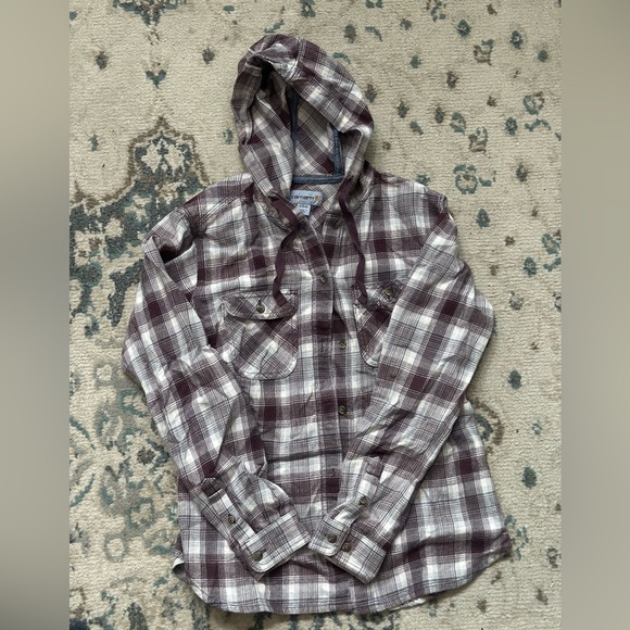 Carhartt Tops - Carhartt Purple and White Casual Button Down Shirt with Hood